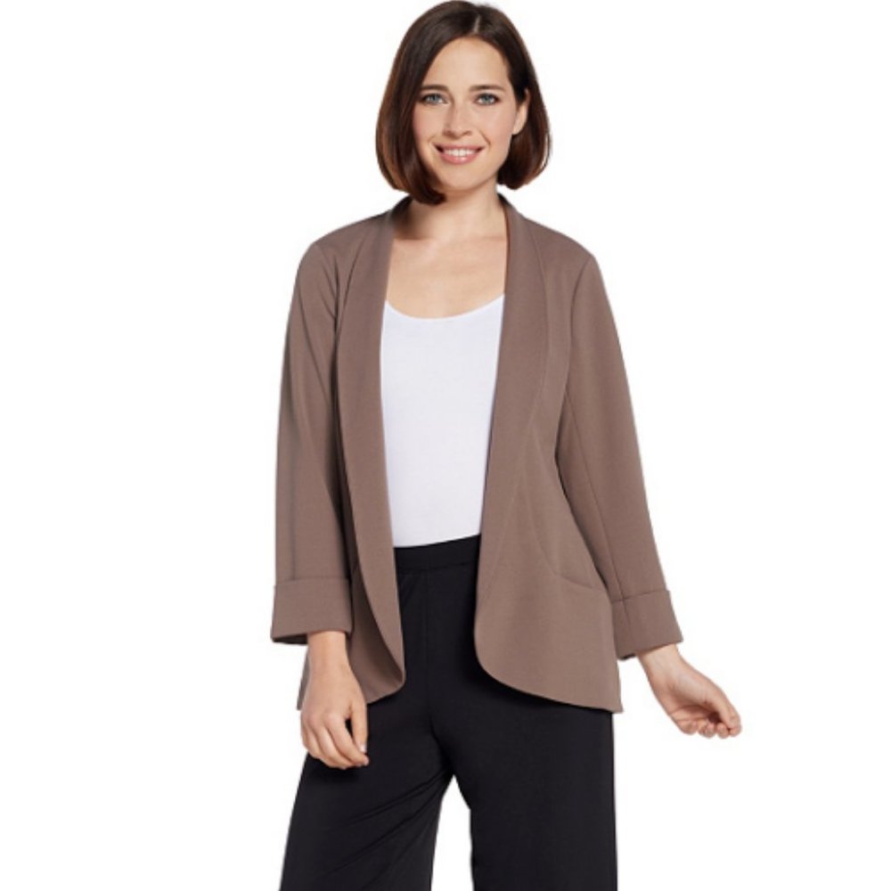 NWT H BY HALSTON CREPE 3/4 SLVE OPEN FRONT JACKET 14